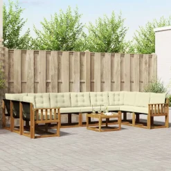 Buiten bankenset met kussen 11 pcs Natuurlijk en Crème>vidaXL Discount