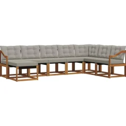 Meubelsets*vidaXL Buiten bankenset met kussen 8 pcs Natuurlijk en Lichtgrijs Naturel en lichtgrijs