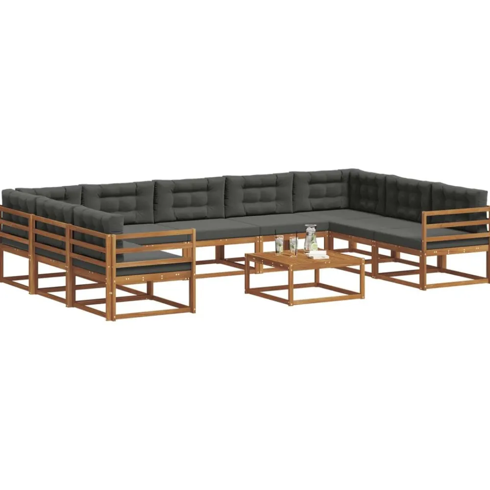 Meubelsets*vidaXL Buiten bankenset met kussen 10 pcs Natuurlijk en antraciet