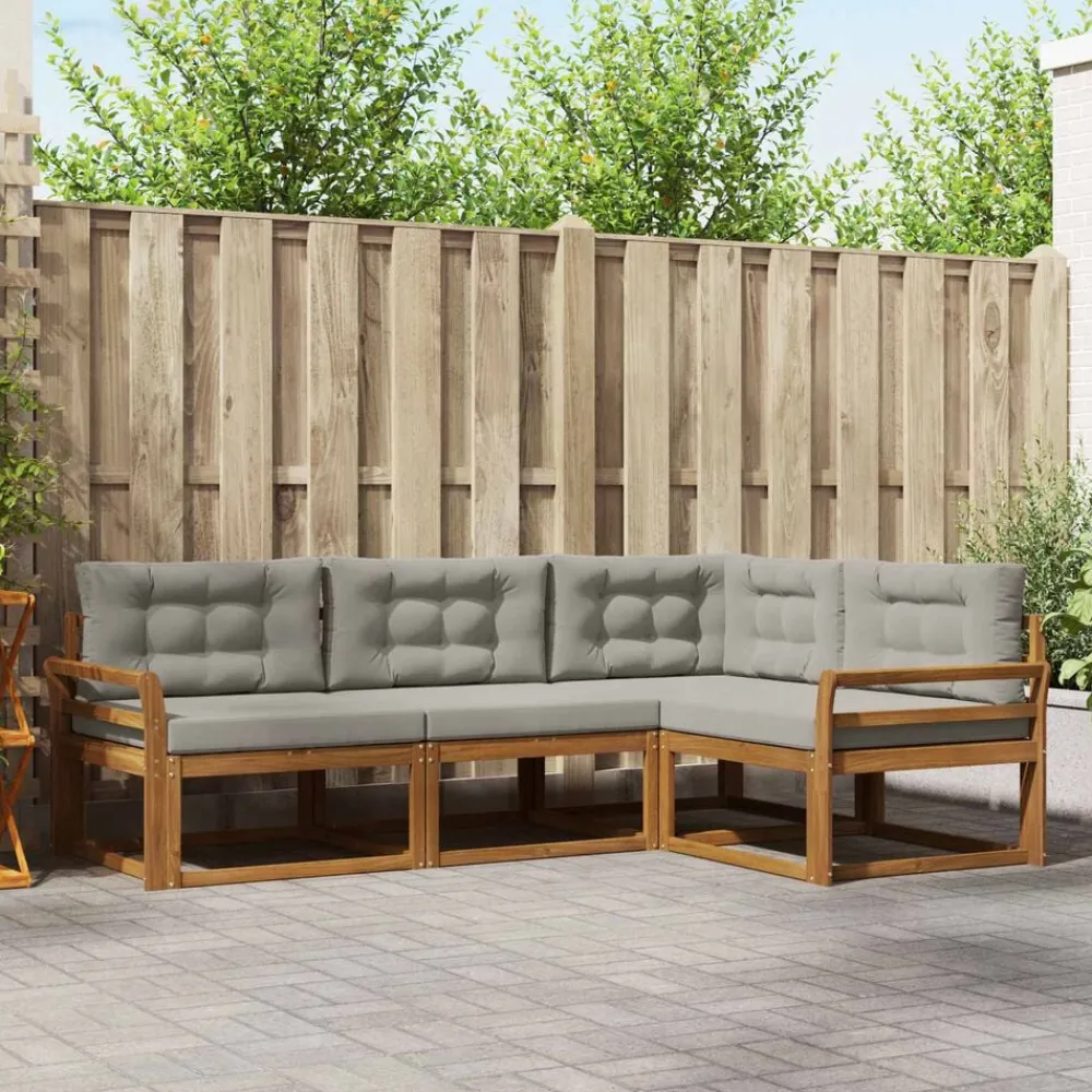 Meubelsets*vidaXL Buiten bankenset met kussen 4 pcs Natuurlijk en Lichtgrijs Naturel en lichtgrijs