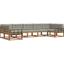 Buiten bankenset met kussen 7 pcs Natuurlijk en Lichtgrijs>vidaXL Outlet