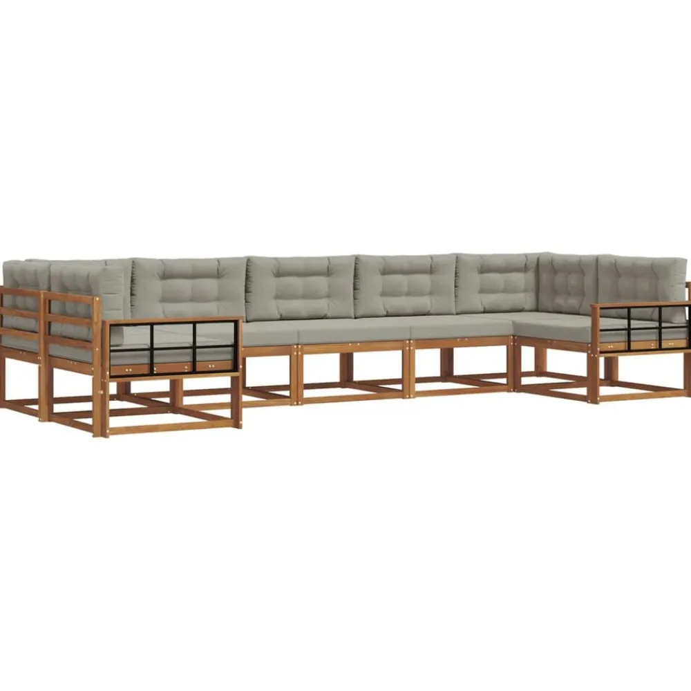 Buiten bankenset met kussen 7 pcs Natuurlijk en Lichtgrijs>vidaXL Outlet
