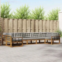 Buiten bankenset met kussen 7 pcs Natuurlijk en Lichtgrijs>vidaXL Outlet