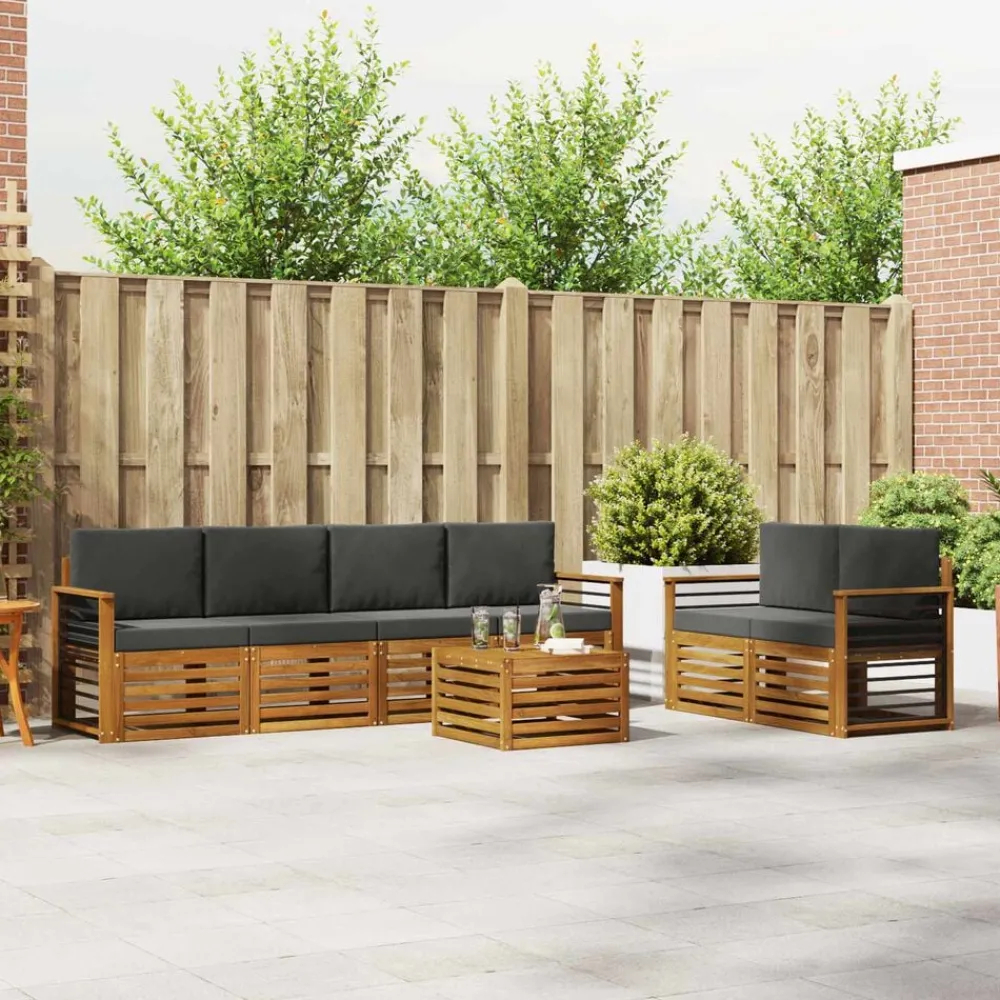 Meubelsets*vidaXL Buiten bankenset met kussen 7 pcs Natuurlijk en antraciet