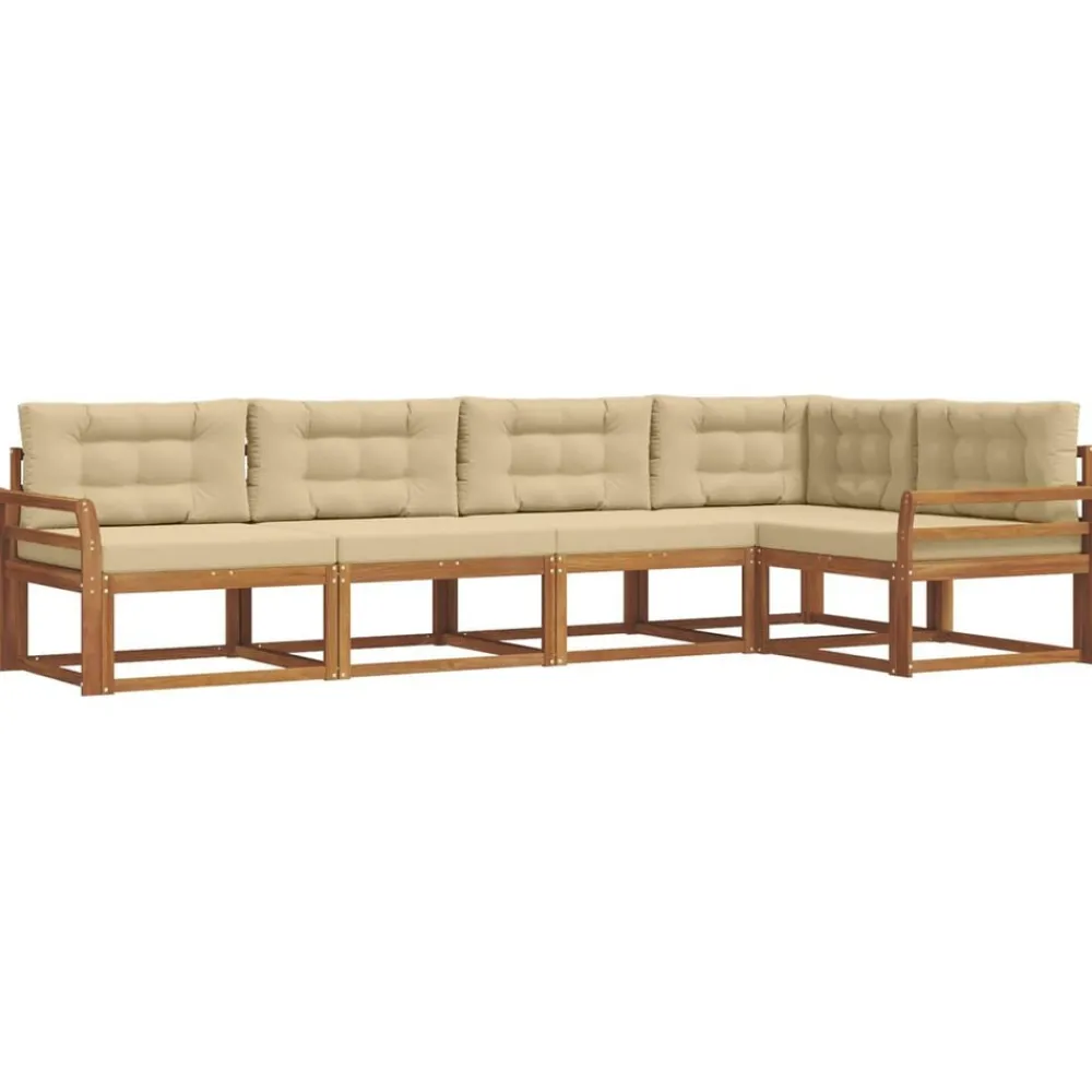 Meubelsets*vidaXL Buiten bankenset met kussen 5 pcs Natuurlijk en beige