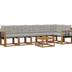 Buiten bankenset met kussen 7 pcs Natuurlijk en Lichtgrijs>vidaXL Clearance