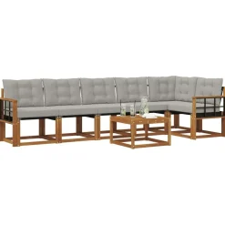 Buiten bankenset met kussen 7 pcs Natuurlijk en Lichtgrijs><noscript><img width=