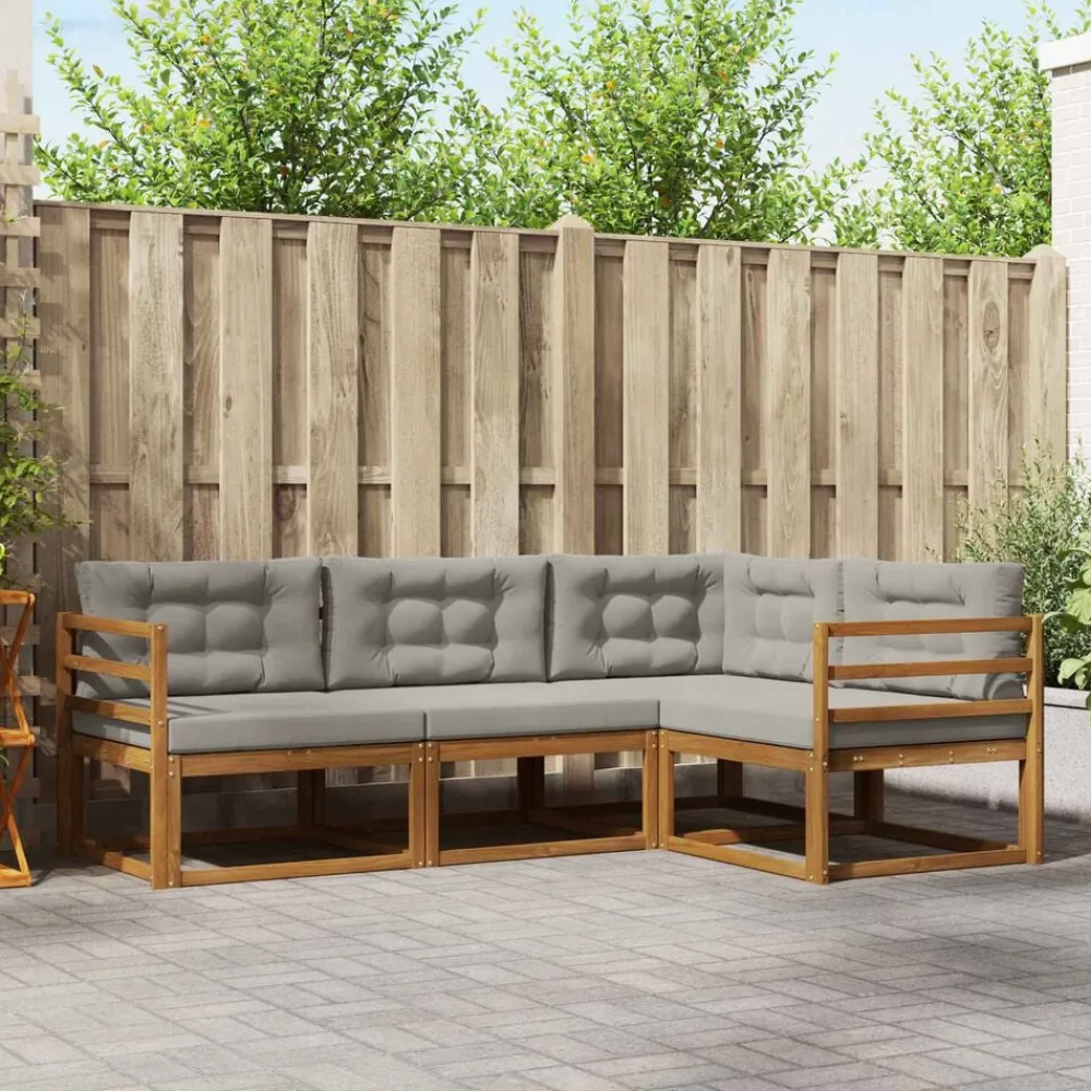 Meubelsets*vidaXL Buiten bankenset met kussen 4 pcs Natuurlijk en Lichtgrijs Naturel en lichtgrijs