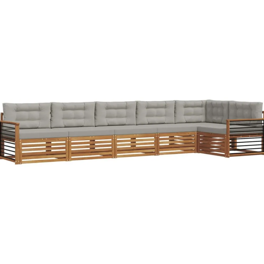 Meubelsets*vidaXL Buiten bankenset met kussen 6 pcs Natuurlijk en Lichtgrijs Naturel en lichtgrijs
