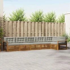 Meubelsets*vidaXL Buiten bankenset met kussen 6 pcs Natuurlijk en Lichtgrijs Naturel en lichtgrijs