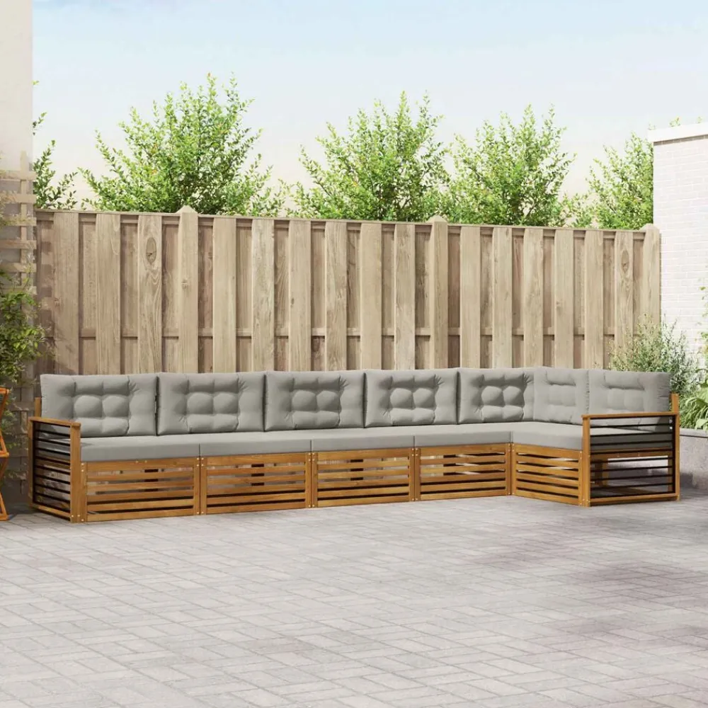 Meubelsets*vidaXL Buiten bankenset met kussen 6 pcs Natuurlijk en Lichtgrijs Naturel en lichtgrijs