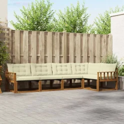Buiten bankenset met kussen 5 pcs Natuurlijk en Crème>vidaXL Sale
