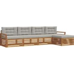 Meubelsets*vidaXL Buiten bankenset met kussen 5 pcs Natuurlijk en Lichtgrijs Naturel en lichtgrijs