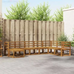 Buiten bankenset met kussen 8 pcs Natuurlijk en Lichtgrijs>vidaXL