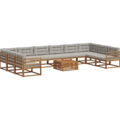Meubelsets*vidaXL Buiten bankenset met kussen 11 pcs Natuurlijk en Lichtgrijs Naturel en lichtgrijs