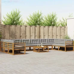 Meubelsets*vidaXL Buiten bankenset met kussen 11 pcs Natuurlijk en Lichtgrijs Naturel en lichtgrijs