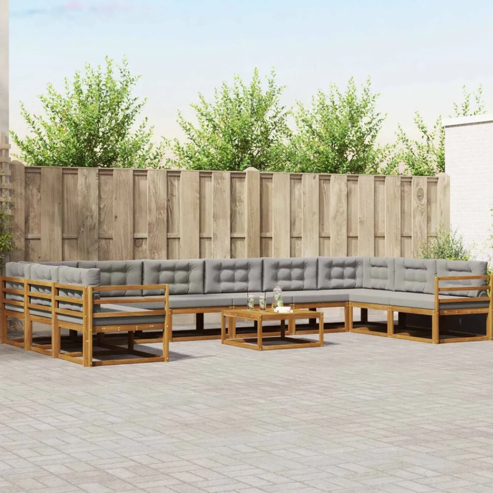 Meubelsets*vidaXL Buiten bankenset met kussen 11 pcs Natuurlijk en Lichtgrijs Naturel en lichtgrijs
