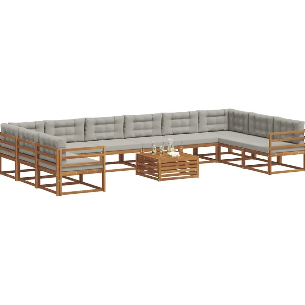 Meubelsets*vidaXL Buiten bankenset met kussen 11 pcs Natuurlijk en Lichtgrijs Naturel en lichtgrijs