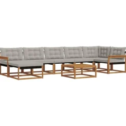 Buiten bankenset met kussen 8 pcs Natuurlijk en Lichtgrijs>vidaXL Best