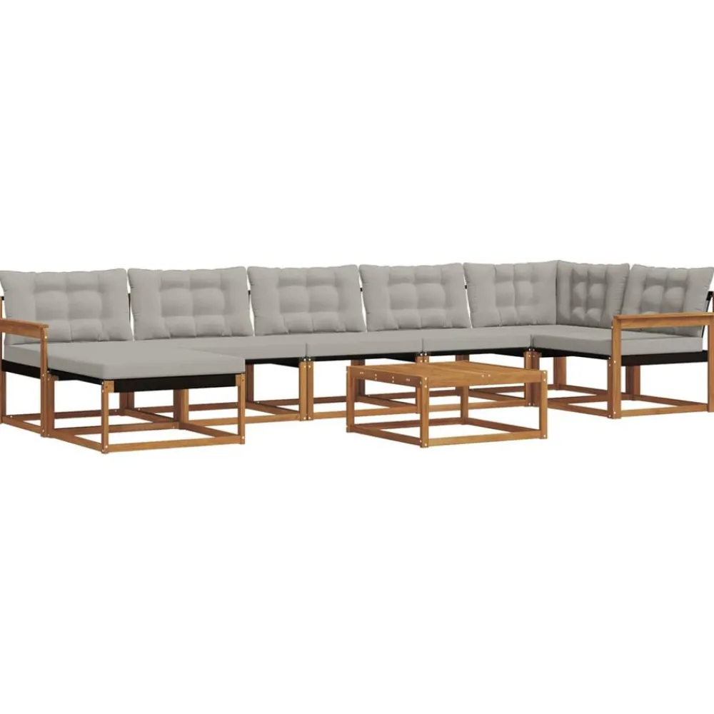 Buiten bankenset met kussen 8 pcs Natuurlijk en Lichtgrijs>vidaXL Best