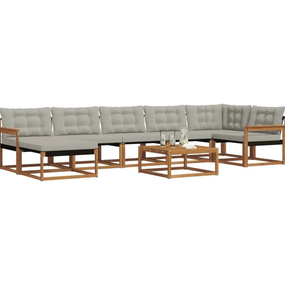 Buiten bankenset met kussen 8 pcs Natuurlijk en Lichtgrijs>vidaXL Best