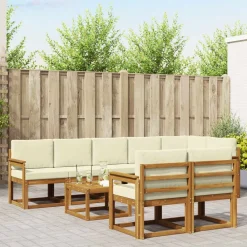 Meubelsets*vidaXL Buiten bankenset met kussen 9 pcs Natuurlijk en Crème Natuurlijk en cr&egrave;me