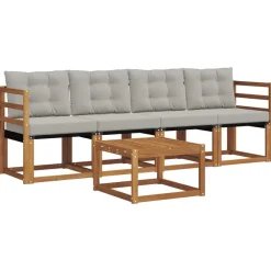 Meubelsets*vidaXL Buiten bankenset met kussen 5 pcs Natuurlijk en Lichtgrijs Naturel en lichtgrijs