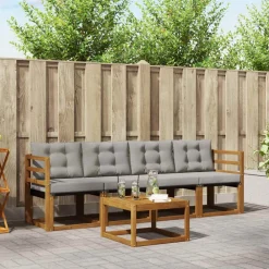 Meubelsets*vidaXL Buiten bankenset met kussen 5 pcs Natuurlijk en Lichtgrijs Naturel en lichtgrijs