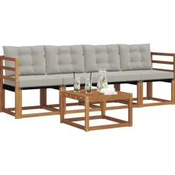 Meubelsets*vidaXL Buiten bankenset met kussen 5 pcs Natuurlijk en Lichtgrijs Naturel en lichtgrijs