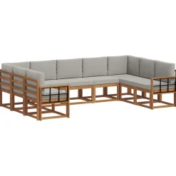 Meubelsets*vidaXL Buiten bankenset met kussen 9 pcs Natuurlijk en Lichtgrijs Naturel en lichtgrijs