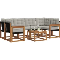 Buiten bankenset met kussen 7 pcs Natuurlijk en Lichtgrijs><noscript><img width=