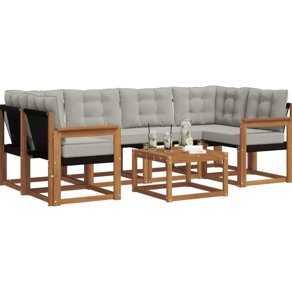 Buiten bankenset met kussen 7 pcs Natuurlijk en Lichtgrijs>vidaXL Clearance