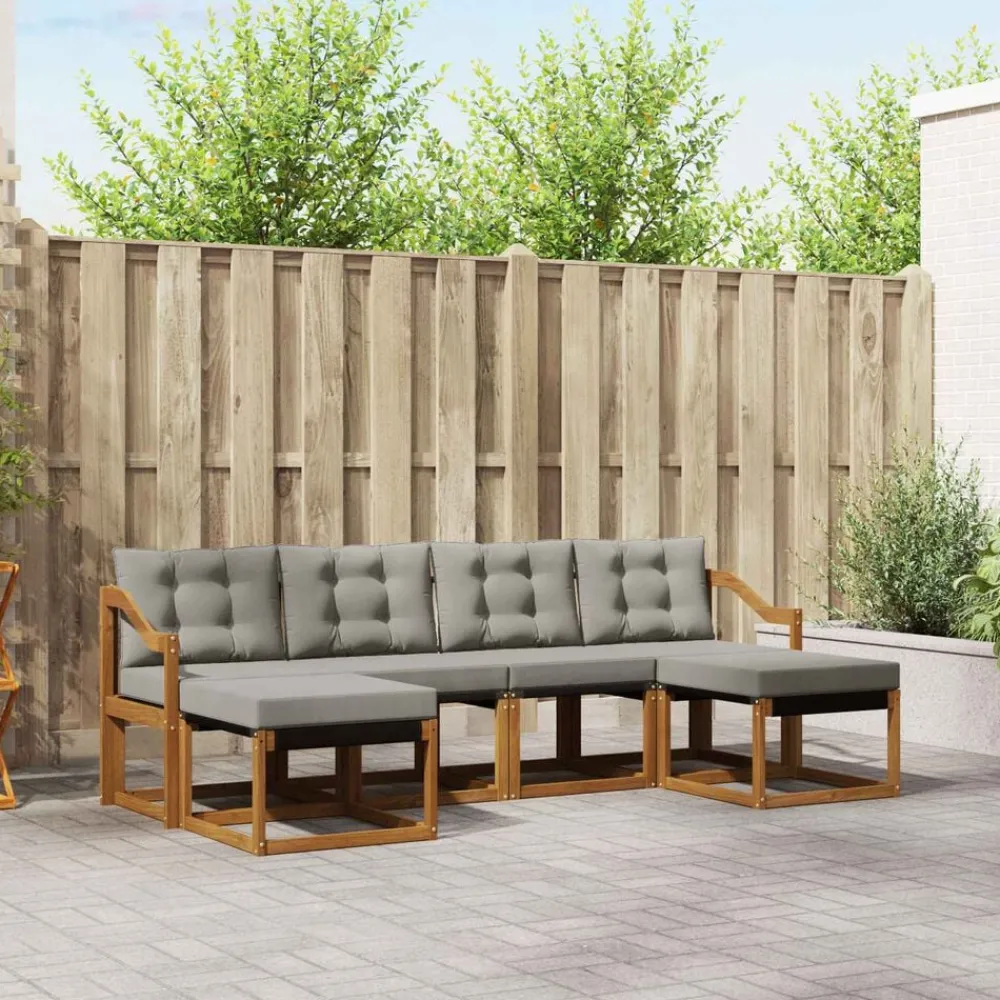 Buiten bankenset met kussen 6 pcs Natuurlijk en Lichtgrijs>vidaXL Best