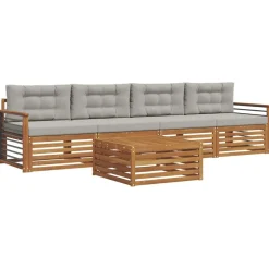 Buiten bankenset met kussen 5 pcs Natuurlijk en Lichtgrijs>vidaXL Hot