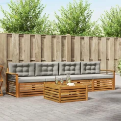 Buiten bankenset met kussen 5 pcs Natuurlijk en Lichtgrijs>vidaXL Hot