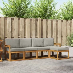 Meubelsets*vidaXL Buiten bankenset met kussen 5 pcs Natuurlijk en Lichtgrijs Naturel en lichtgrijs