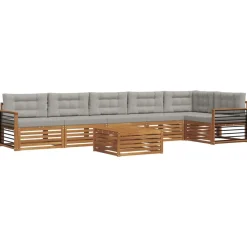 Buiten bankenset met kussen 7 pcs Natuurlijk en Lichtgrijs>vidaXL Sale