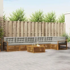 Buiten bankenset met kussen 7 pcs Natuurlijk en Lichtgrijs>vidaXL Sale
