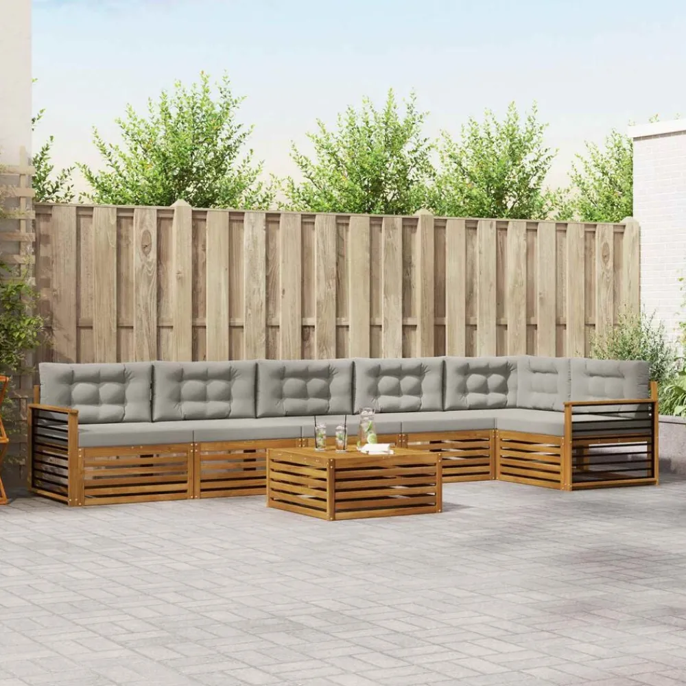 Buiten bankenset met kussen 7 pcs Natuurlijk en Lichtgrijs>vidaXL Sale