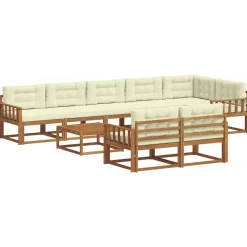 Buiten bankenset met kussen 9 pcs Natuurlijk en Crème>vidaXL Best