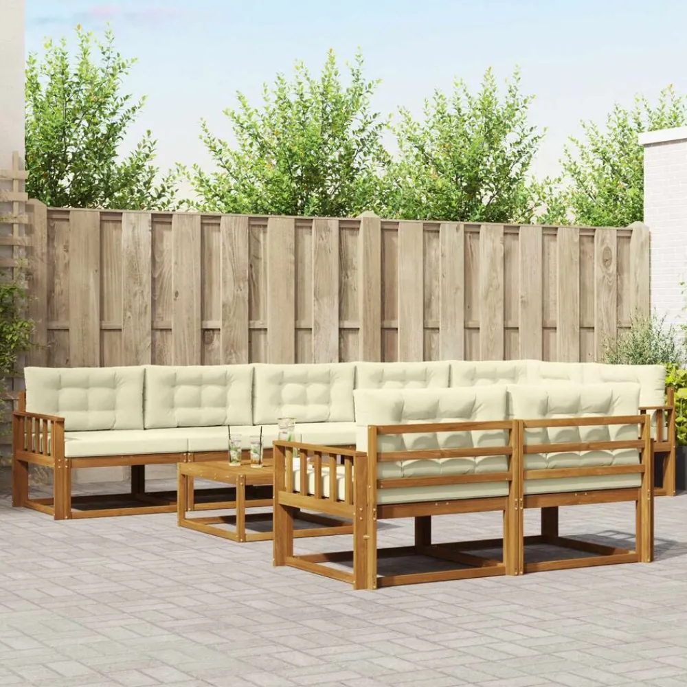 Buiten bankenset met kussen 9 pcs Natuurlijk en Crème>vidaXL Best