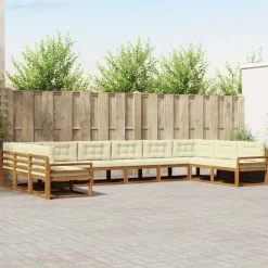 Buiten bankenset met kussen 10 pcs Natuurlijk en Crème>vidaXL New