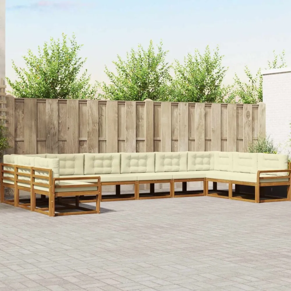 Buiten bankenset met kussen 10 pcs Natuurlijk en Crème>vidaXL New