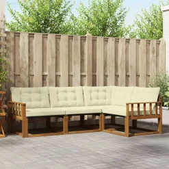 Buiten bankenset met kussen 4 pcs Natuurlijk en Crème>vidaXL Clearance