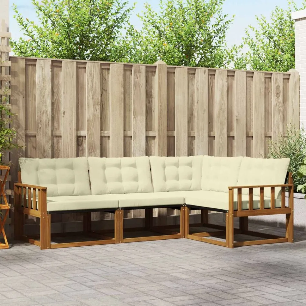 Buiten bankenset met kussen 4 pcs Natuurlijk en Crème>vidaXL Clearance