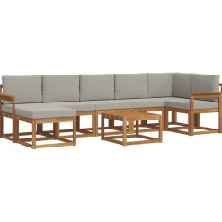 Meubelsets*vidaXL Buiten bankenset met kussen 8 pcs Natuurlijk en Lichtgrijs Naturel en lichtgrijs