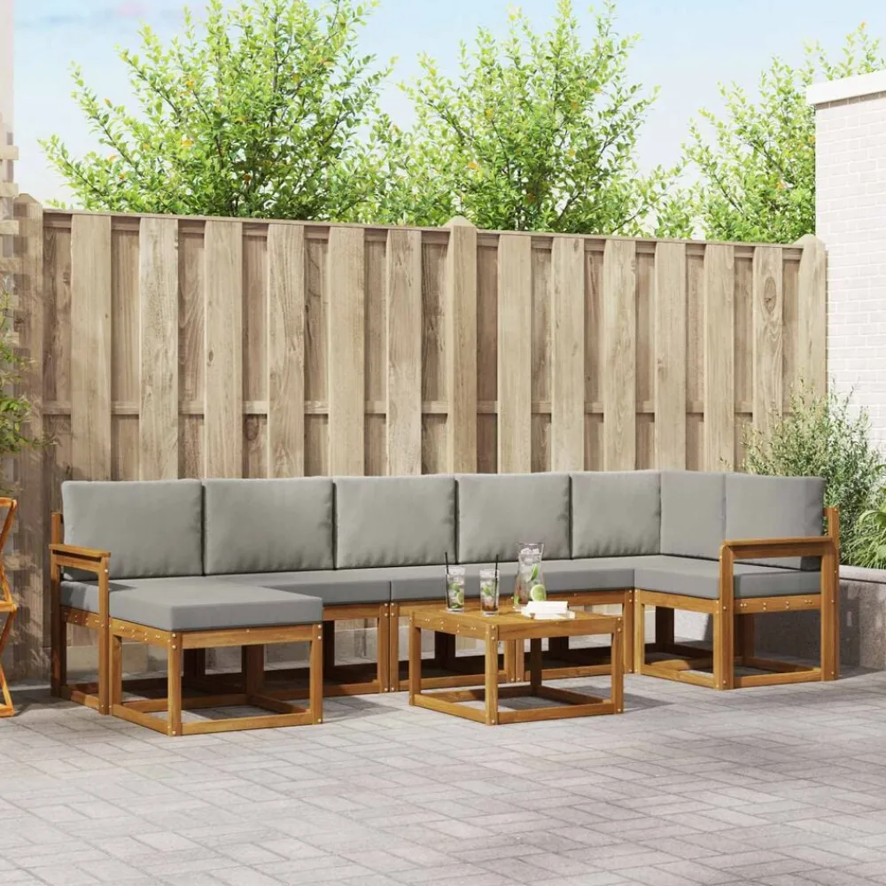 Meubelsets*vidaXL Buiten bankenset met kussen 8 pcs Natuurlijk en Lichtgrijs Naturel en lichtgrijs