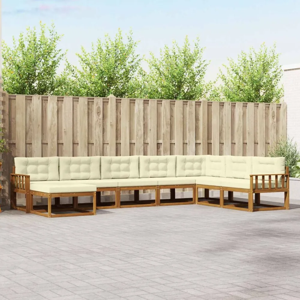 Buiten bankenset met kussen 8 pcs Natuurlijk en Crème>vidaXL Outlet