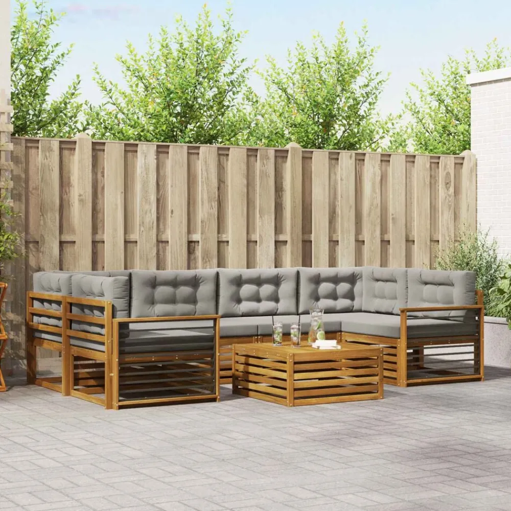 Buiten bankenset met kussen 7 pcs Natuurlijk en Lichtgrijs>vidaXL Hot