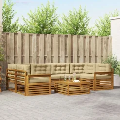 Meubelsets*vidaXL Buiten bankenset met kussen 8 pcs Natuurlijk en beige